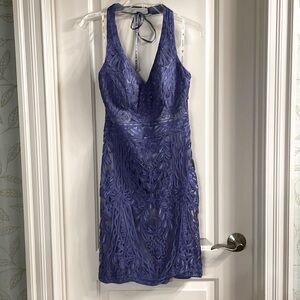 NWT Sue Wong Periwinkle Embroidered Halter Cocktail Dress